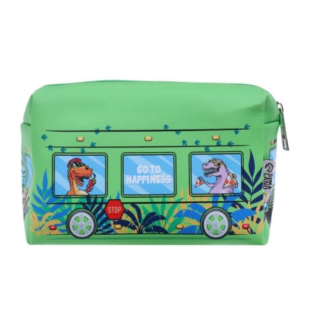 Penal soft, 1 compartment, 100 x 180 x 80 mm, voluminous "bus with dinosaurs" Green-3