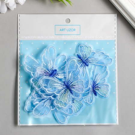 Decor for creativity textile embroidery "Blue butterfly" 4.7x5.5 cm-2