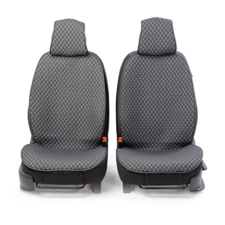 Caps on the front seats Car Performance, 2 pcs, fiberflax (soft flax), rhombus, ser./Gray-1