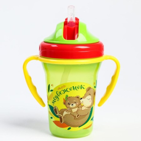 Drunker - children's impotion with silicone tube "My Teddy Bear", 240 ml., With handles, green color-2