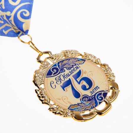 Medal with a ribbon "75 years. Blue", d = 70 mm-1