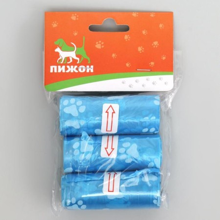 Packages for cleaning for dogs with print (3 rolls of 15 packages 29x21 cm), blue-2