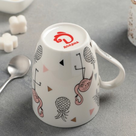 Porcelain share mug "Pink Flamingo", 350 ml, white color-2