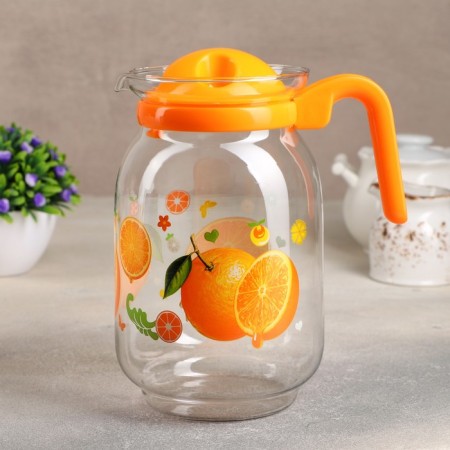 Glass jug with a lid "Fruit mix", 1.85 liters, color and pattern mix