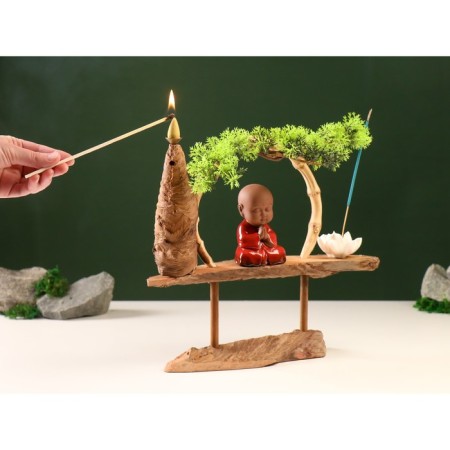 Souvenir tree, porcelain "Little Buddha in Red" with a stand for incense 35x35x9.5 cm-9