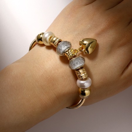 Bracelet with pearls "Margeri" heart, silver-white color in pink gold, d = 6.5 cm-1