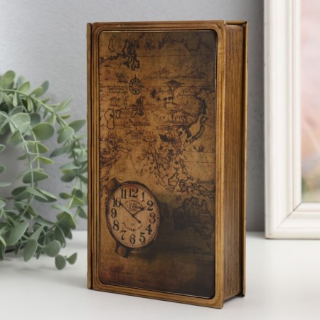 Broke-book metal, leatherette "Old map and watch" 20x12x4 cm-1