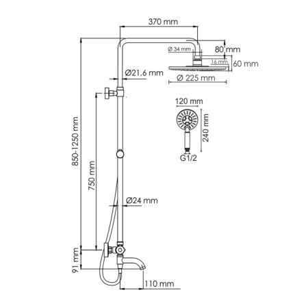 The shower system Wasserkraft A188.067.058.wm Thermo, tropical shower, thermostat, white-2