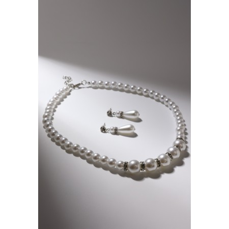 Set 2 objects: earrings, Antoinette necklace and a number of beads, white color in silver, 40 cm-4