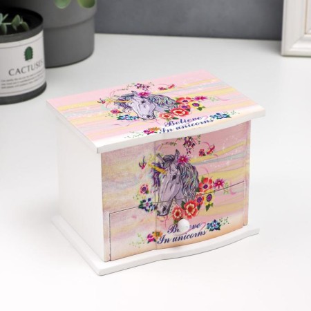 Casket wood chestnut 1 Musical box "Unicorn in colors" 11x14.7x10.6 cm