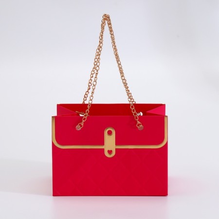Packet for flowers, handle chain, "raspberry", with gold embossing, 15 x 10.5 x 10 cm-1
