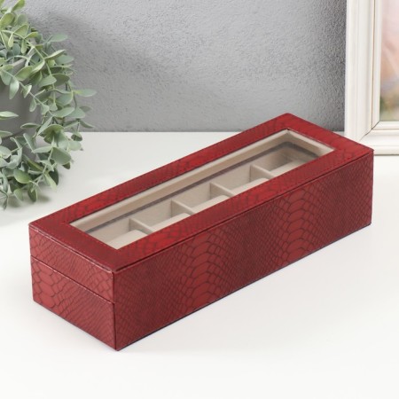 The casket to the leatherette to the clock 6 departments "burgundy python with veins" 11x31x7.5 cm-3