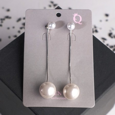 Earrings with pearls "Grace" hanging, white color in silver-2