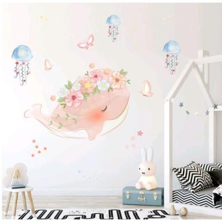 Sticker Plastic Interior color "Kitenka with flowers and jellyfish" 40x60 cm