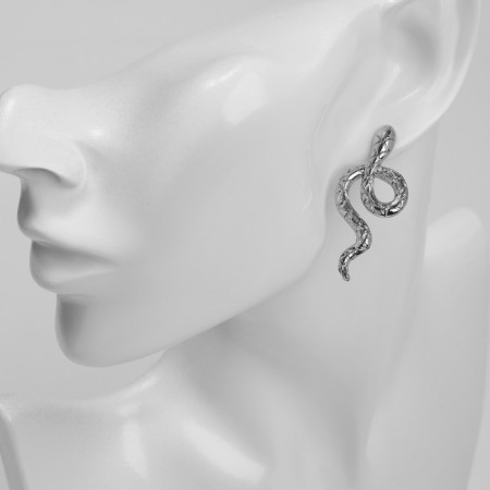 Earrings Metal "Snake" with a pattern, silver color-3