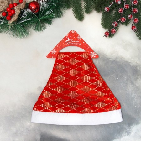 New Year's cap "Festive rhms" 28x39 cm, red-1