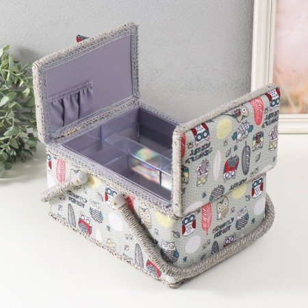 Casket for needlework "Owls and feathers" 19x26x14.5 cm-3