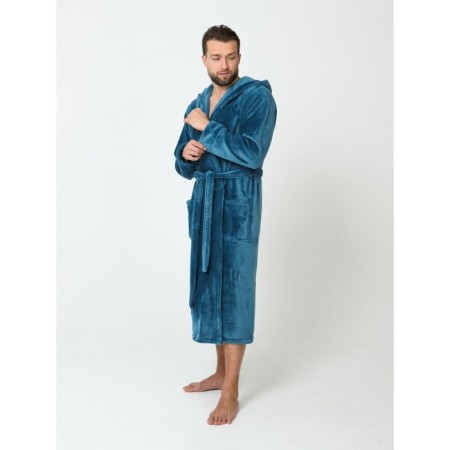Male dressing gown with a hood, size 46, emerald color-3