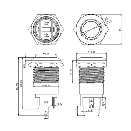 Anti-Vandal button Ø12 12V (LED) B/Fix (4C) OFF- (ON) red (A-12-C2) rexant-4