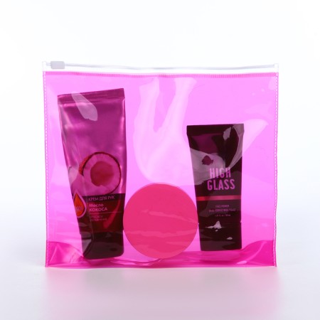 Cosmetic bag with a zip-butter, pink color-1