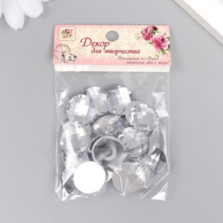 Decor for creativity plastic "Rhinestones Round. Transparent" set 25 pcs 1.6x1.6 cm-3