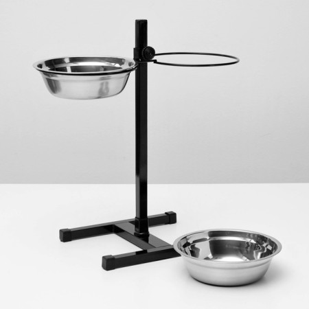 Stand with bowls, 2 x 1.5 l, height 50 cm, collapsible, black-4