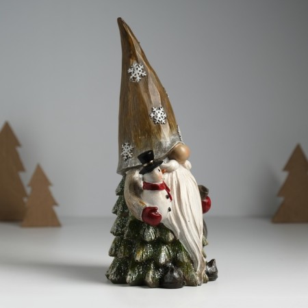 Suvenir Polystone "Santa Claus with snowflakes on a cap, with a snowman" 11x9.5x23 cm-1