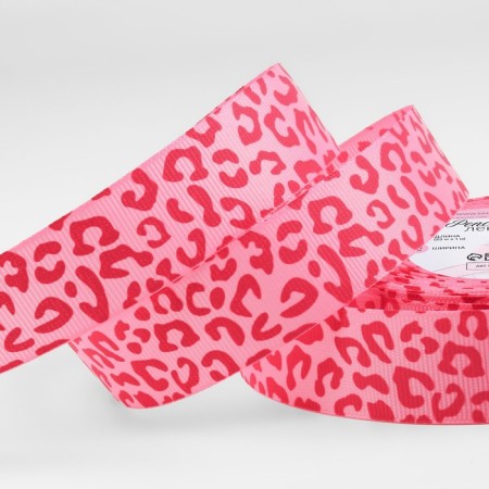 Ribbon tape "Leopard", 25 mm, 23 ± 1 m, pink color