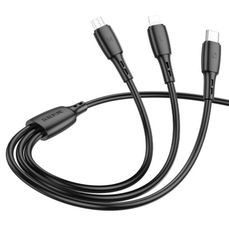 Cable Borofone BX71, 3 V 1, Microusb/Lightning/Type -C - USB, 2 A, PVC braid, 1 m, black-1
