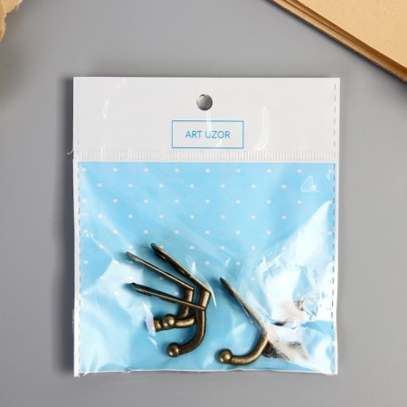 Metal hook "simple" bronze (set 4 pcs) 3x1.8 cm-3