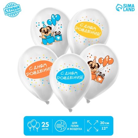 Shar Latex 12 "Happy Birthday. Pug, 25 pcs.