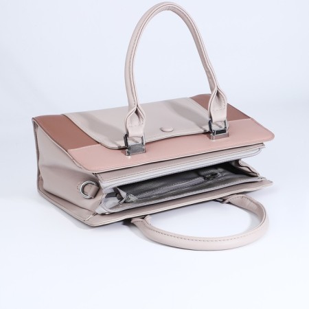 Lightning tout bag, outer pocket, long belt, dark beige color-6