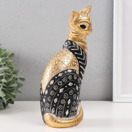 Souvenir Polystone "Cat with patterns, sits" gold with black 10.5x8x22 cm-1