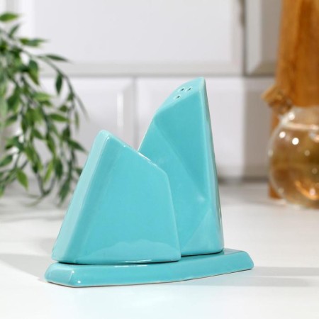 Set of ceramic solo and list on the stand “Geometry”, 13.5 x 10.5 cm, blue color-1