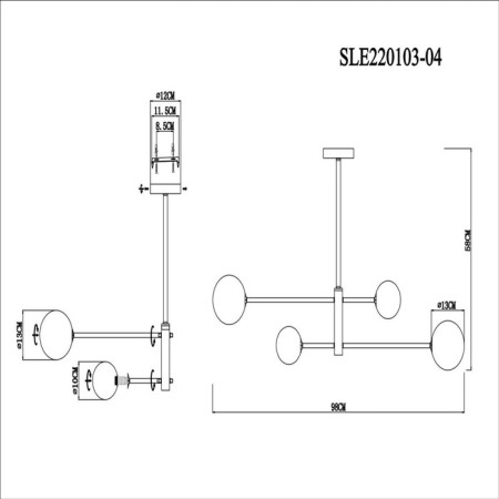 Ceiling EVOLUCE lamp. Sle220103-04. Arcola. 4x5 watts, G9, 4000k, 98x98x58 cm, black color, bronze-9