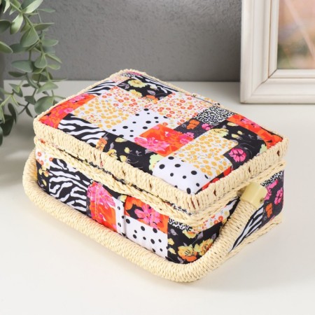 Casket for needlework "patchwork. Flowers, peas and zebra" 18x12x9.5 cm-3