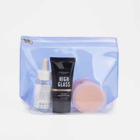 Cosmetic bag with zip-gl, transparent/blue color-3