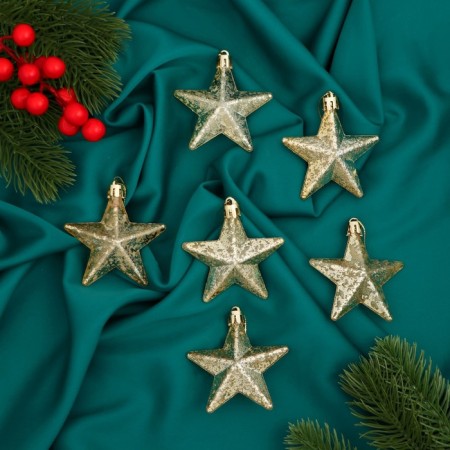 Christmas tree decoration "Grace stars" (set 6 pcs) 7x7 cm, light gold