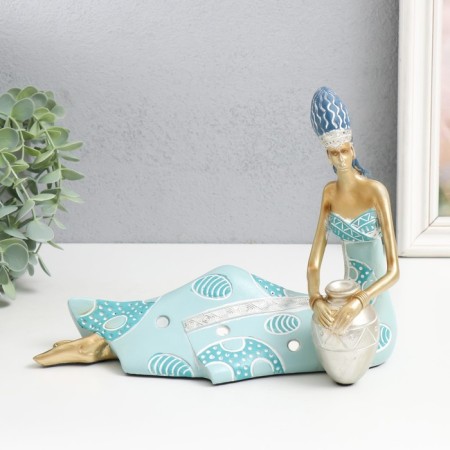 Polystone souvenir "African beauty with a jug" gold with blue 24.5x9.5x19 cm