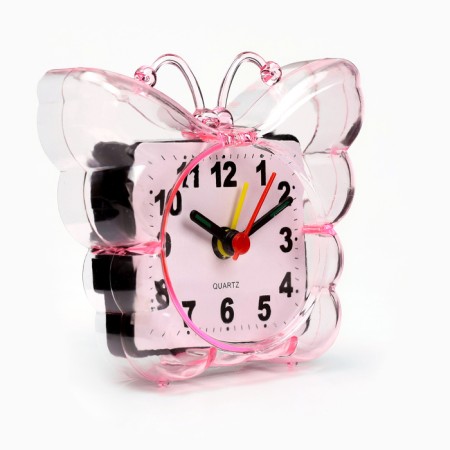 Clock - alarm clock "butterfly", discrete move, dial 5.5 cm, 9 x 8 cm, pink-1