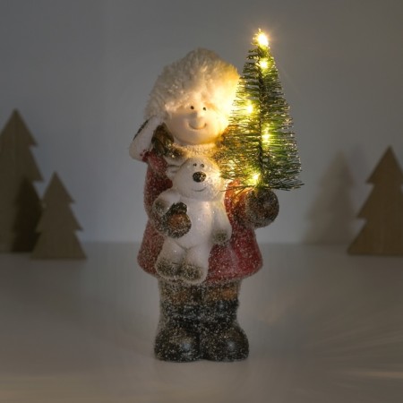 Souvenir ceramics Light "Baby in a red coat, with a Christmas tree and a elk" 10.5x8.5x19 cm-1