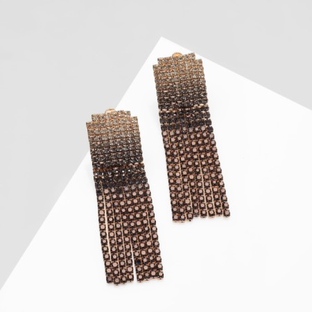 Hanging clips with rhinestones "Waterfall" gradient, soft square, white-gray color in gold