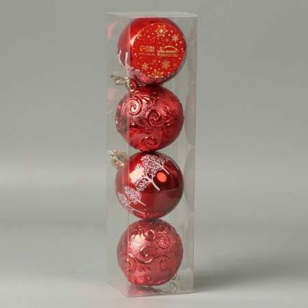 Set of balls plastic D-5.5 cm, 4 pcs "New Year's Fun" Winter Forest curls, red-1
