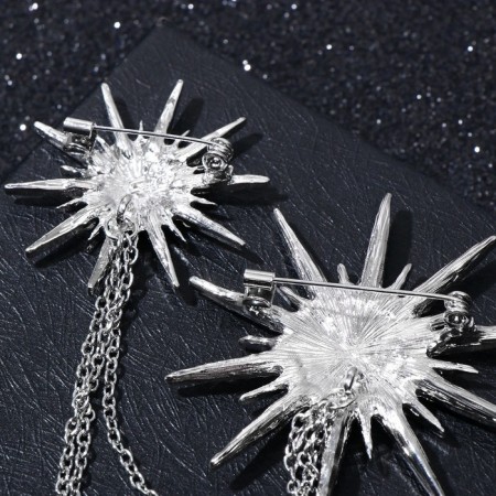 Brooch "Shine" with chains, white color in silver-1