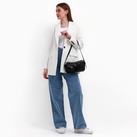 Female bag with pockets of leatherette, black-1