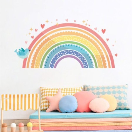 Sticker Plastic Interior color "Multi -colored rainbow with a bird" 30x60 cm