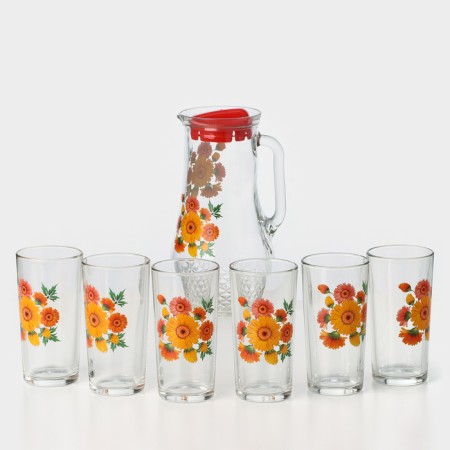 Set of drinking "bouquets", glass, jug 1.7 l + 6 glasses 230 ml, mix