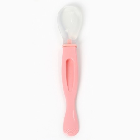 A spoon of children's silicone for feeding, pink color-4