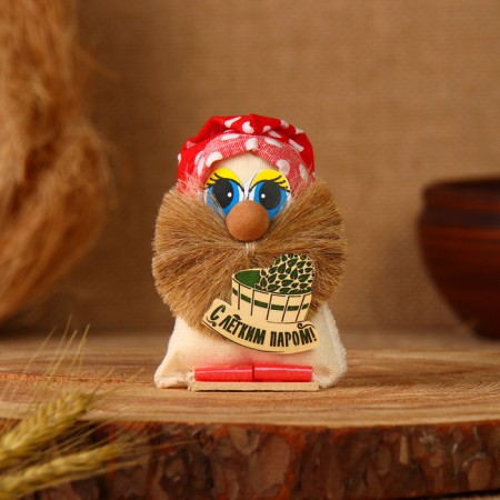 The amulet "Domovynok with a light steam", in a cap, 9 cm, linen, mix
