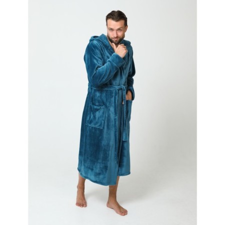 Male dressing gown with a hood, size 52, emerald color-8
